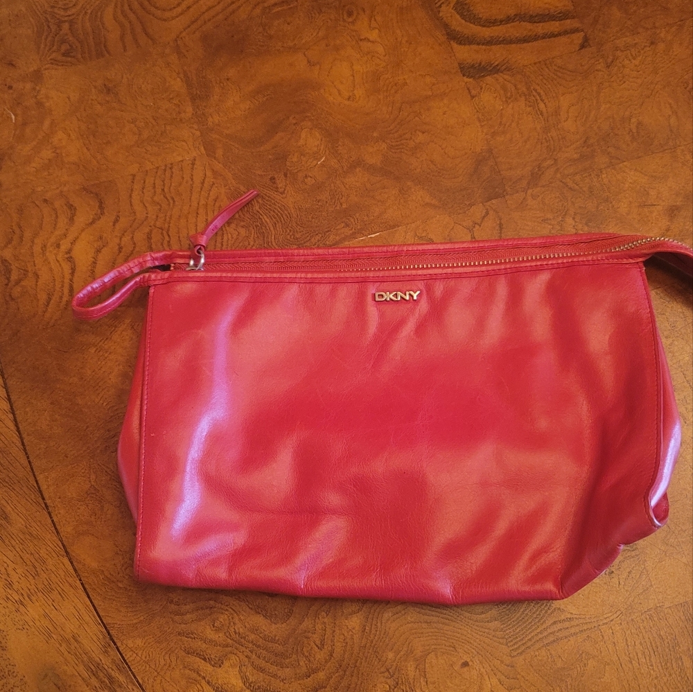 DKNY Fire Candy Red Leather Small Medium Clutch Purse Bag Handbag